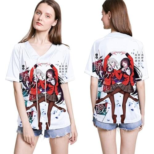 Kakegurui Baseball Jersey Anime Cosplay Jabami Yumeko 3D Print Short-sleeve T-shirt Loose Button Cardigan Tee Top Summer 2021