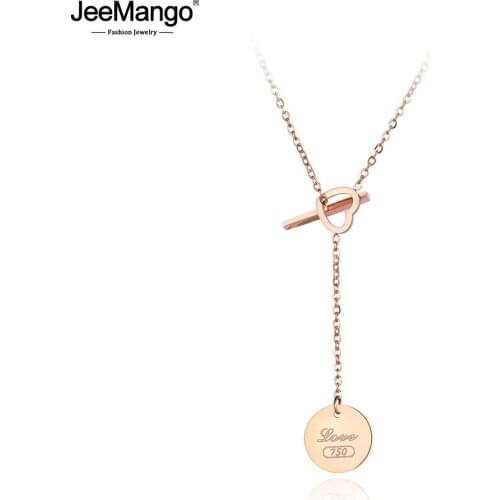 JeeMango Stainless Steel Love Heart Tag Pendant Necklaces Jewelry Trendy Rose Gold Chain Chokers Necklace For Women Girl JN19010