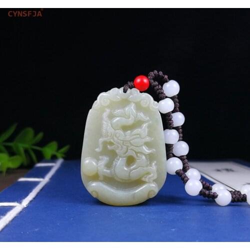 CYNSFJA Real Certified Natural Hetian Jade Nephrite Charm Amulets Dragon Jade Pendant Hand Carved High Quality Wonderful Gifts