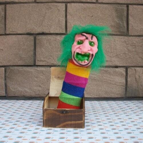 Mischievous Clown Wooden Freak Men Panic Box Surprise Joke Horror Funny Halloween Prank Toy Wooden Box Halloween Decorations