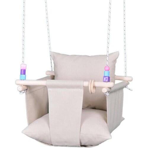 New season Unisex Baby Swing Natural Wooden Child Cotton Fabric Linen Fabric Pattern Hammock Home Type Flat Pattern Patio Swing