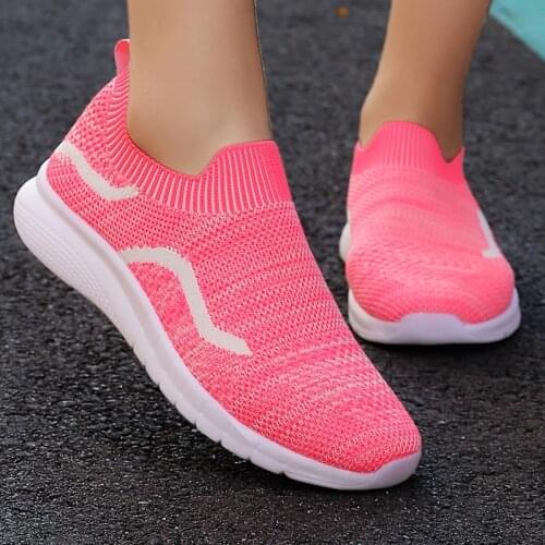 Big Size Summer Breathable Women Sneakers Socks Woman Sports Shoes for Women Running Shoes Sport Sneakers Pink Knitting D-821