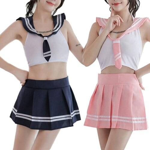 Hot 2 PCS Womens School Girl Costume Printed Uniform Top Skirt Set Erotic Underwear Cosplay sy998