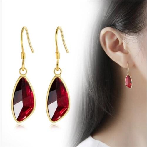 LUKENI Trendy Girls Crystal Red Drop Earrings Gold Accessories Ladies Fashion 925 Sterling Silver Earrings For Women Jewelry Hot