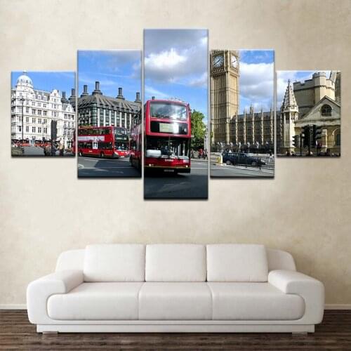 Wall Art Modular Pictures Canvas Printed 5 Pcs Big Ben Street Bus Cityscape Home Decoration Posters Painting Living Room Frame