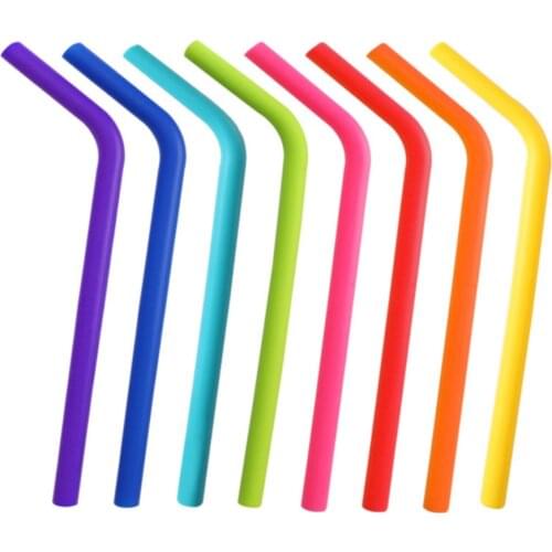 6Pcs Reusable Silicone Straws Food Grade Silicone Bent Straight Drinking Straws With Cleaner Brush Party Bar Accessories