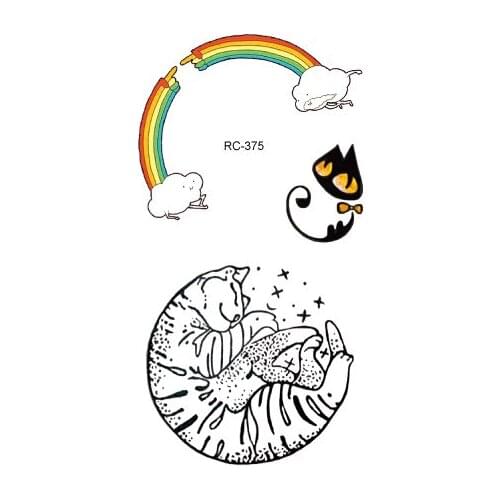 Rocooart RC-375 Sleeping Cat Taty Rainbow Flash Tatuagem For Woman Man Waterproof Temporary Tattoo Sticker Fake Tattoo Sleeve