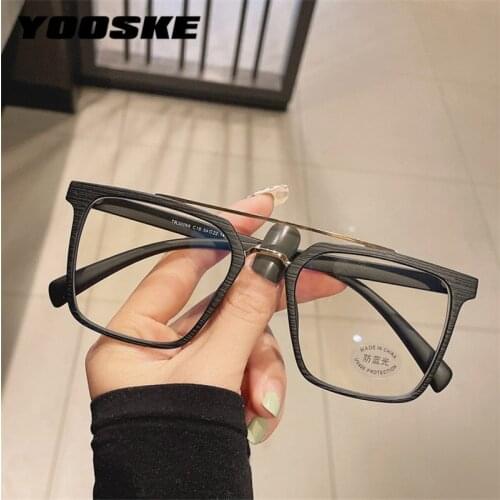 YOOSKE Anti Blue Light Square Glasses Frame Women Men Fashion Oversized Eyeglasses Metal Frames Computer Optical Eyewear TR90