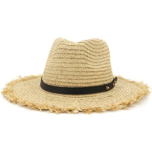 Sun Beach Hat Women Summer Raffia Straw Panama Big Brim Belt Decoration Holiday Outdoor Cap Accessory For Lady