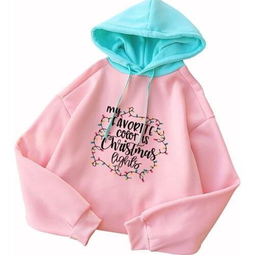 Popular Women Streetwear Hip Hop Solid my-FAVORITE-color-is-Chrislmas-lights Printed Hip Hop Pullover Casual Female Sports Wear