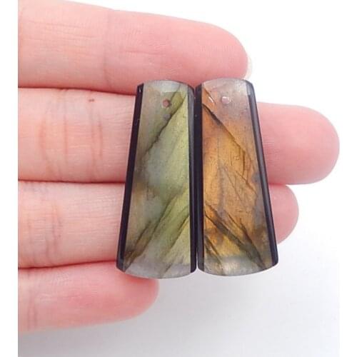 Natural stone Labradorite,Obsidian Intarsia Fashion gemstone earring jewelry,32x13x4mm，6.5g