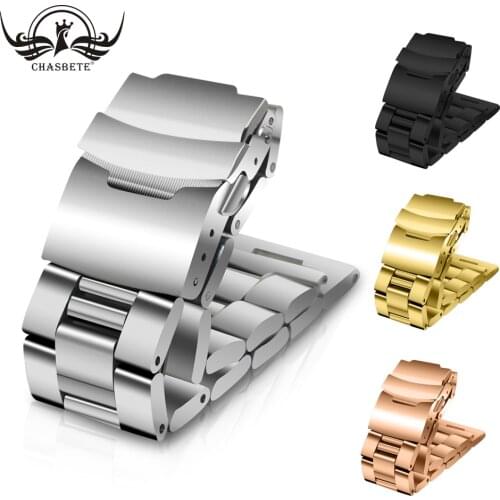 Stainless Steel Watch Band Universal Watchband 18mm 20mm 22mm 24mm Men Women Metal Strap Belt Wrist Loop Bracelet Rose Gold