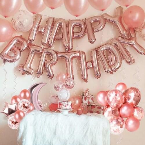 Rose Gold Balloons Happy Birthday Party Decor Kids Adults Wedding Birthday Ballon Bride To Be Baloon Bridal Baby Shower Decor