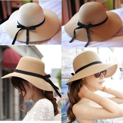 Fashion Simple Foldable Wide Brim Floppy Girls Straw Hat Sun Hat Beach Women Summer Hat UV Protect Travel Cap Lady Cap Female
