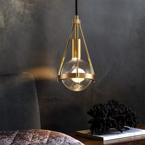 Modern luxury Copper Crystal LED Pendant lights Kitchen Hanging Lamp Restaurant Lighting Dining room Bedroom bedside luminaire