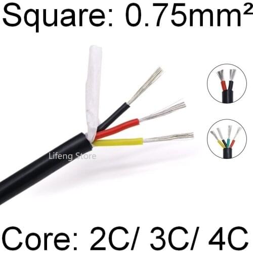 Suaqre 0.75mm Sheath Wire 2 3 4 Core Super Soft Silicone Rubber Insulated Copper Cable Power Signal Line Hight Temperature Black