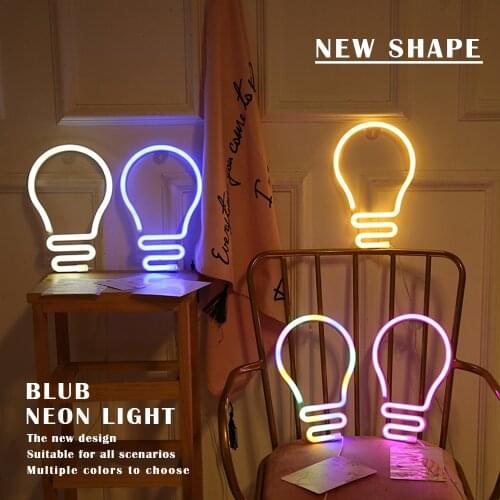 LED Neon Light Photography Prop Blub LED Neon Light Blub Shaped Sign Neon Light Battery Powered Home Decorative Wall Light Decor