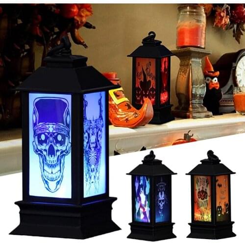 Halloween Theme LED Candle Light Retro Four-Corner Lantern Hanging Ornament for Home Garden Courtyard Decoration TS2