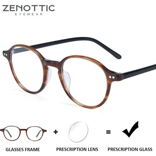 ZENOTTIC Retro Acetate Round Prescription Glasses Frames for Women Anti-Blue-Ray Prescription lens Optical Myopia Eyeglasses