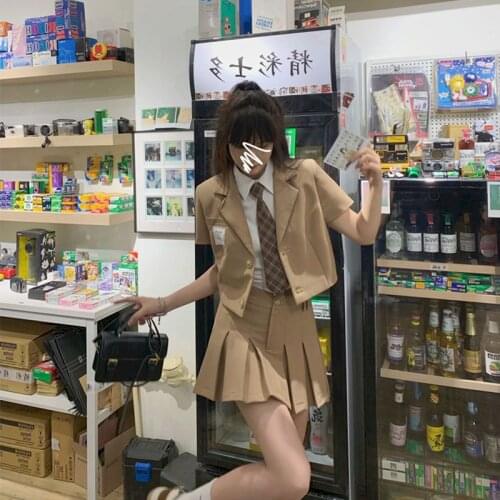 Women Blazer and Skirt Set Suit College Style Summer Suit Shirt Pleated Skirt Four-piece Small Jk Suits Uniform Full Set Tide