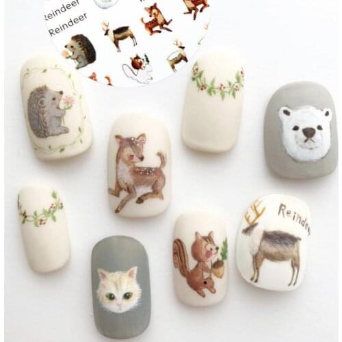 3D nail sticker Newest Hanyi-327 reindeer design nail decals back glue DIY decorations for nail art design