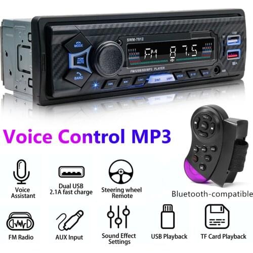 Car Stereo Bluetooth-compatible AUX-in FM Radio Receiver Single 1 DIN In Dash Head Unit Support Voice Control