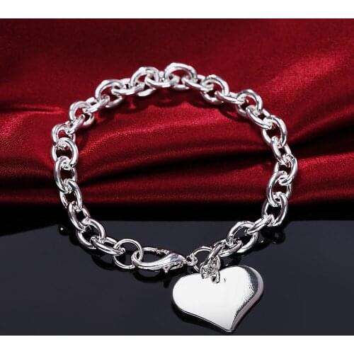 Hot new 925 sterling silver Bracelets for women hanging Simple heart card chain Wedding party lady Valentines Day gifts Jewelry