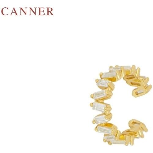 CANNER Elliptical C-shaped Ladder Cube-Zircon Clip Earring 100% 925 Sterling Silver Zircon Earrings For Women Jewelry Aretes