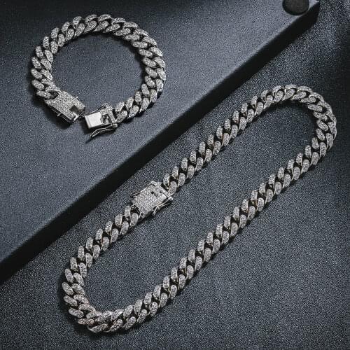 European and American Trend 12mm Cuban Chain Full Diamond Necklace for Men and Women Hip Hop Rapper Cuban Male Choker Jewelry