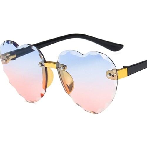 Child Cute Heart Rimless Frame Sunglasses Children Kids Gray Pink Red Lens Fashion Boys Girls UV400 Protection Eyewear