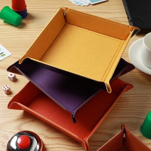 For RPG DnD Game Dice Key Storage Box PU Leather Foldable Hexagonal Dice tray Sundries Storage Plate Dice Game Tray