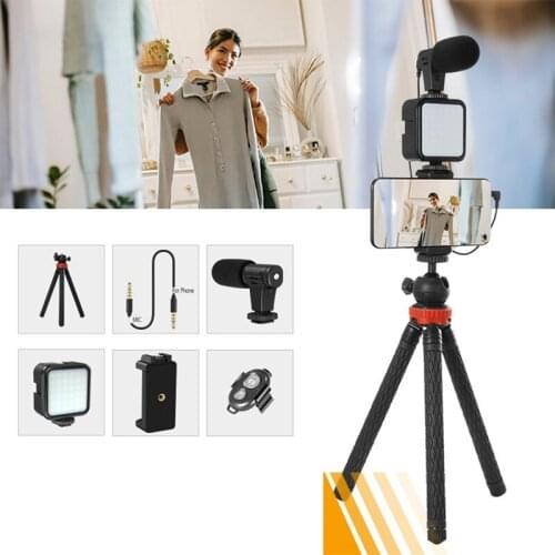 For DSLR Phone Vlog Adjustable Tripod Hot Shoe Phone Holder,for Mini Tripod with Remote Control Microphone LED Light