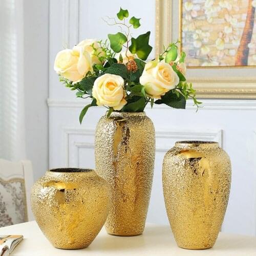 European Golden Ceramic Vase Electroplating Abstract Art Flower Arrangement Vase Living Room Decoration Crafts Home Accessories