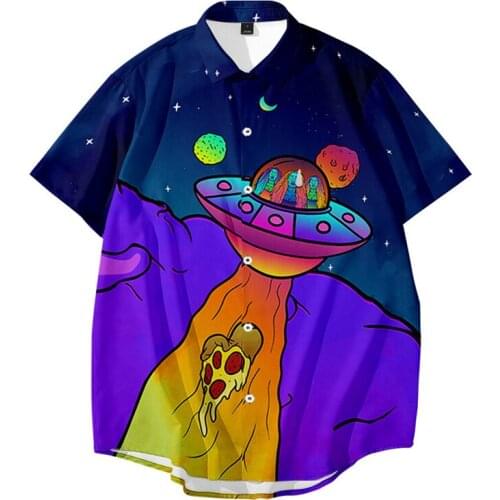 Colorful aliens Fashion Mens Short Sleeve Hawaiian Shirt Fast drying Plus Size Asian Size Summer Casual Floral Beach Shirts Men