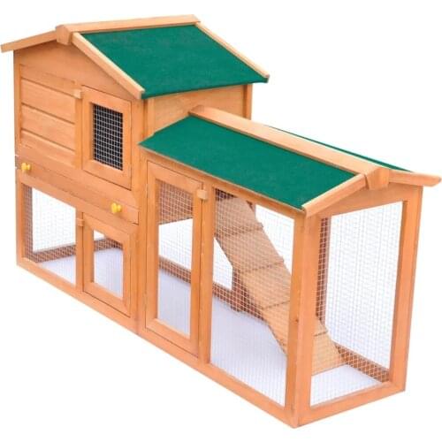 61" Wooden Chicken Coop Hen House Large 2 Layer Rabbit Hutch Poultry Cage Habitat Open Base Fir Wood Color[US-Stock]
