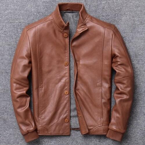 Genuine Leather Clothing Male Stand Lead Layer Cowhide Baseball Serve Jacket Youth Short Fund Handsome Loose Coat genuine