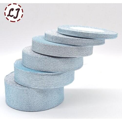 Brand high quality 6mm/10mm/15mm/20mm/25mm/40mm blue Glitter ribbon for wedding craft bow gift decoration Wrapping Riband DIY