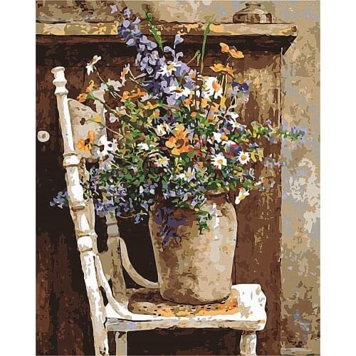 New Paint by Numbers 5D DIY Full Drilling Diamond Painting Gift Birthday Present for Adults Kids Linen Canvas Wild Flowers Pots