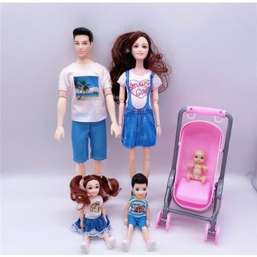 5-person Family Doll Set Mom / Dad / Son Baby / Kelly / Cart Girl Toy Fashion Pregnant Women Doll Child Toy Birthday Gift Baby D