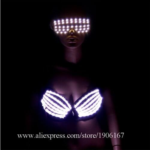 Newest Luminous Led Sexy Bra Led Flashing Glasses Party DS Dress Singer Dancing Wear Fancy Dress For DJ Club Stage Christmas