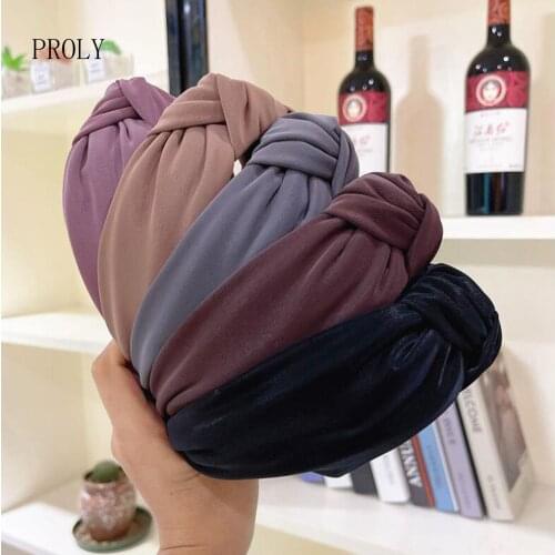 PROLY New Fashion Women Headband Wide Side Solid Color Hairband For Adult Center Knot Headwear Hair Accessories