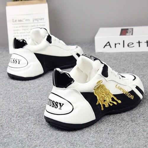 Spring and autumn new embroidered inner increase all-match womens shoes low-cut color matching lace-up white shoes