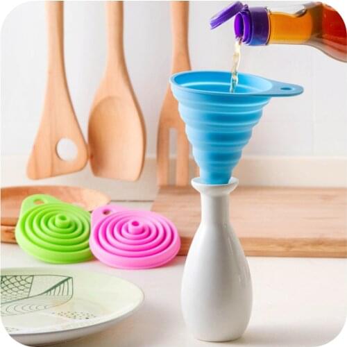 New Silicone Folding Funnels Kitchen Tools Foldable Funnel Mini Silicone Collapsible Portable Funnel Kitchen Accessory