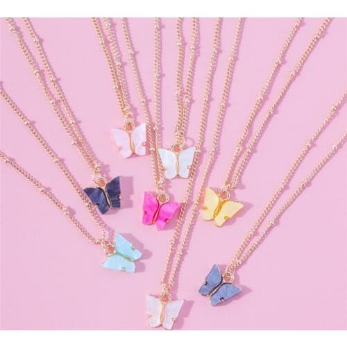 Sweet Acrylic Color Butterfly Necklace For Women Wild Clavicle Chain Pendant earring Refined Stylish Mujer Gift 2020 Trendy Gold