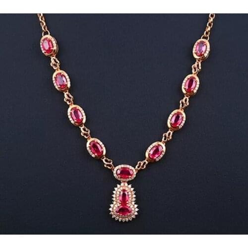 Luxury Rose Gold Plated Red Gems Crystal Bridal Necklace Cocktail Party Bling Bling Shine Crystal Necklace Women Jewelry Gifts
