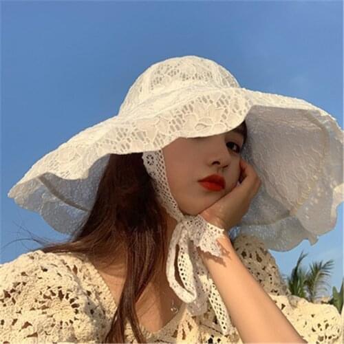 Fashion Spring Summer Ladies Wild Casual Fishermans Bucket Hats Lace up Sweet High Street Vacation Beach Travel Hat Sunshade