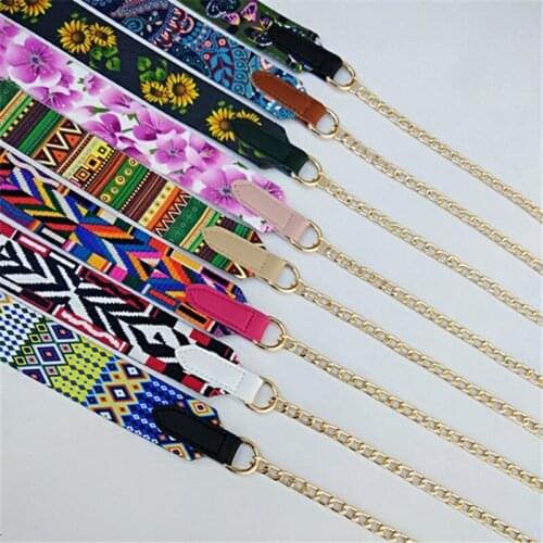 Nylon Color Belt Bags Strap+metal Chain Handbag Handle Accessories For Women Fashion Adjustable Shoulder Belt Bag For Handbags