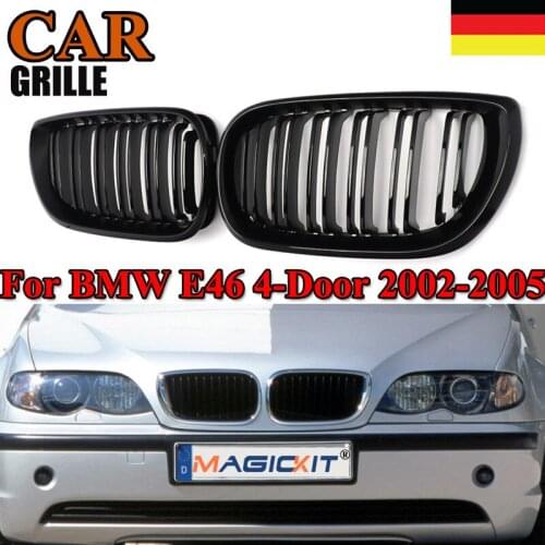 MagicKit Glossy Black Dual Line Slat Front Grilles Grill for BMW E46 Sedan/Touring 02-05