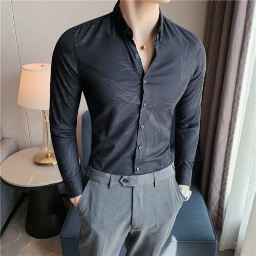 British Autumn Long Sleeve Gentlemen Floral Shirts Men Clothing Simple Slim Fit Business Formal Wear Casual Mens Social Shirt