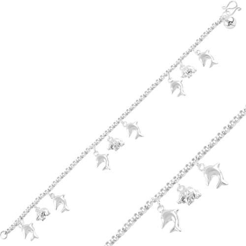Silver 925 Sterling Dangle Dolphin Fish, Elephant & Zilli Ball Sterling Bracelet